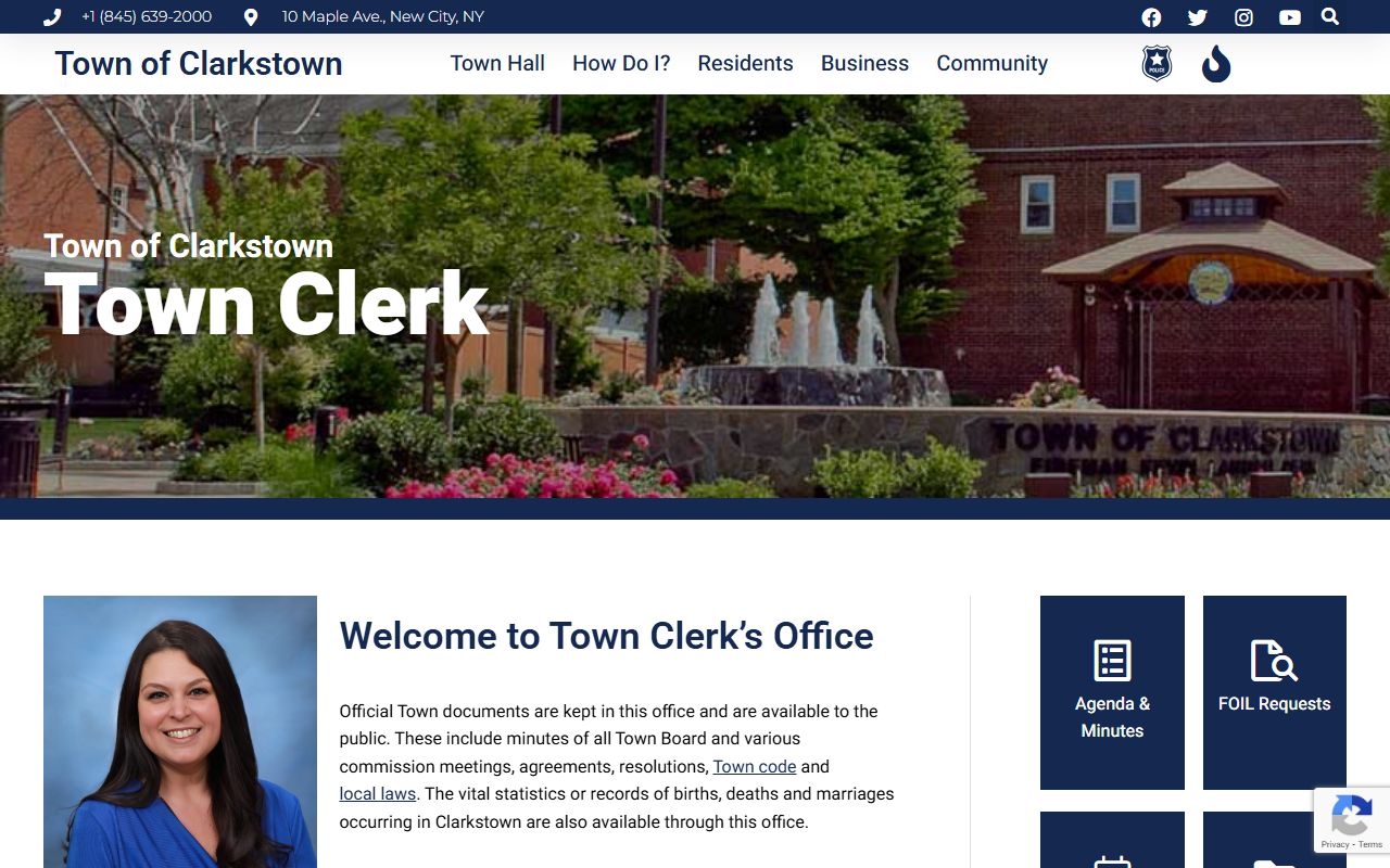 Clarkstown Town Clerk office for obituary records