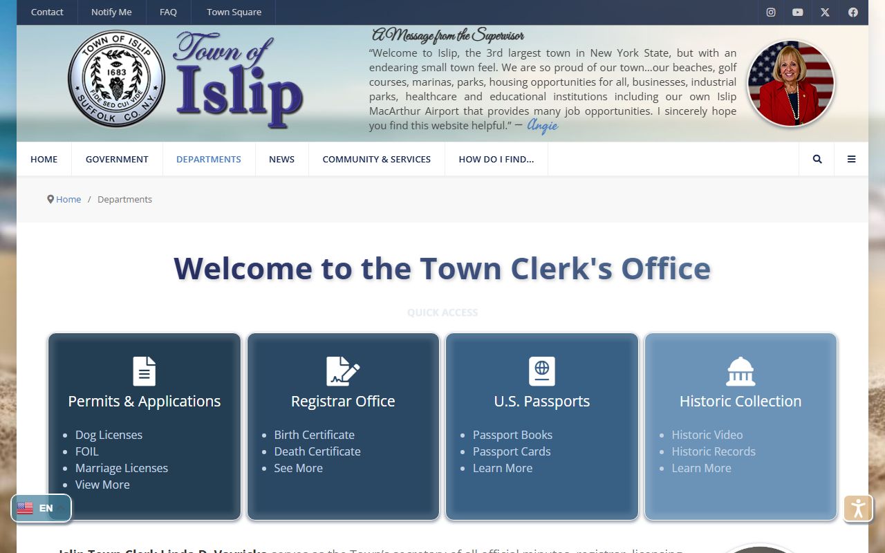 Islip Town Clerk office for Islip obituary records requests