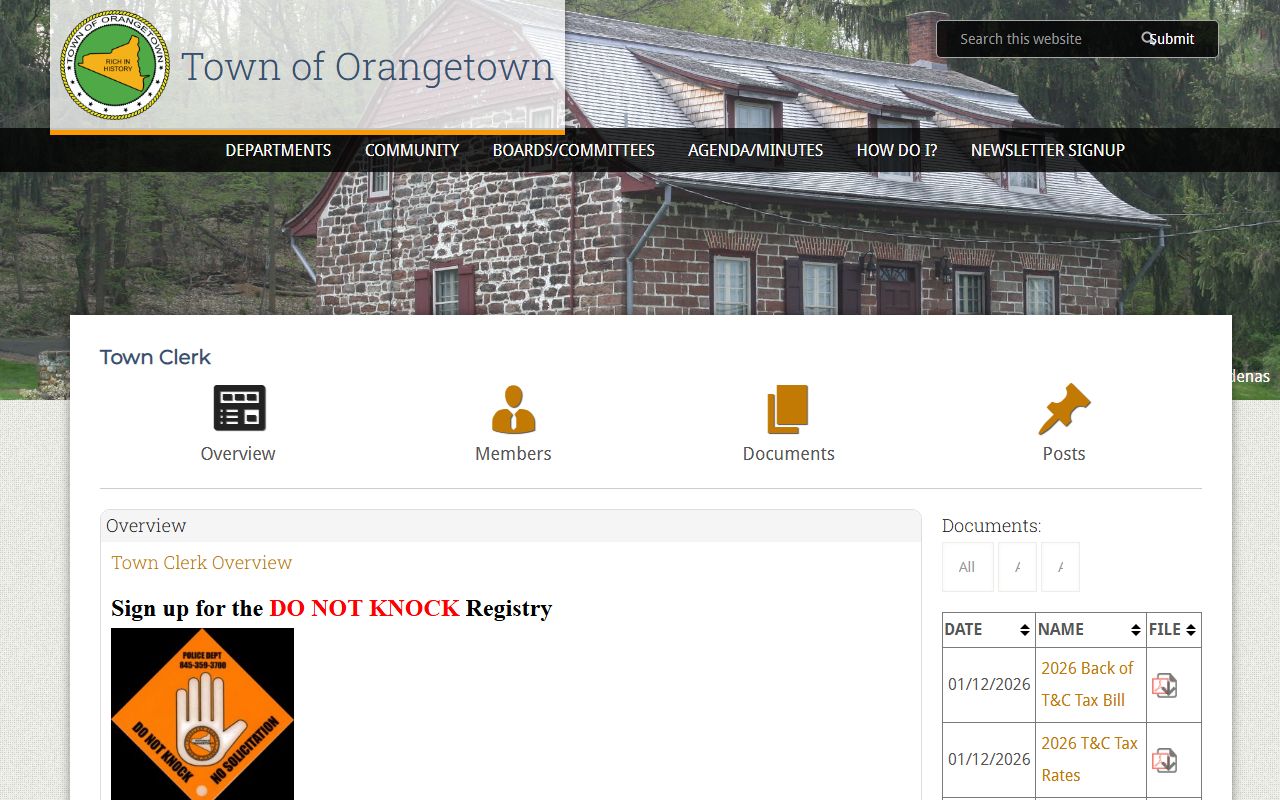 Orangetown Town Clerk page for obituary records