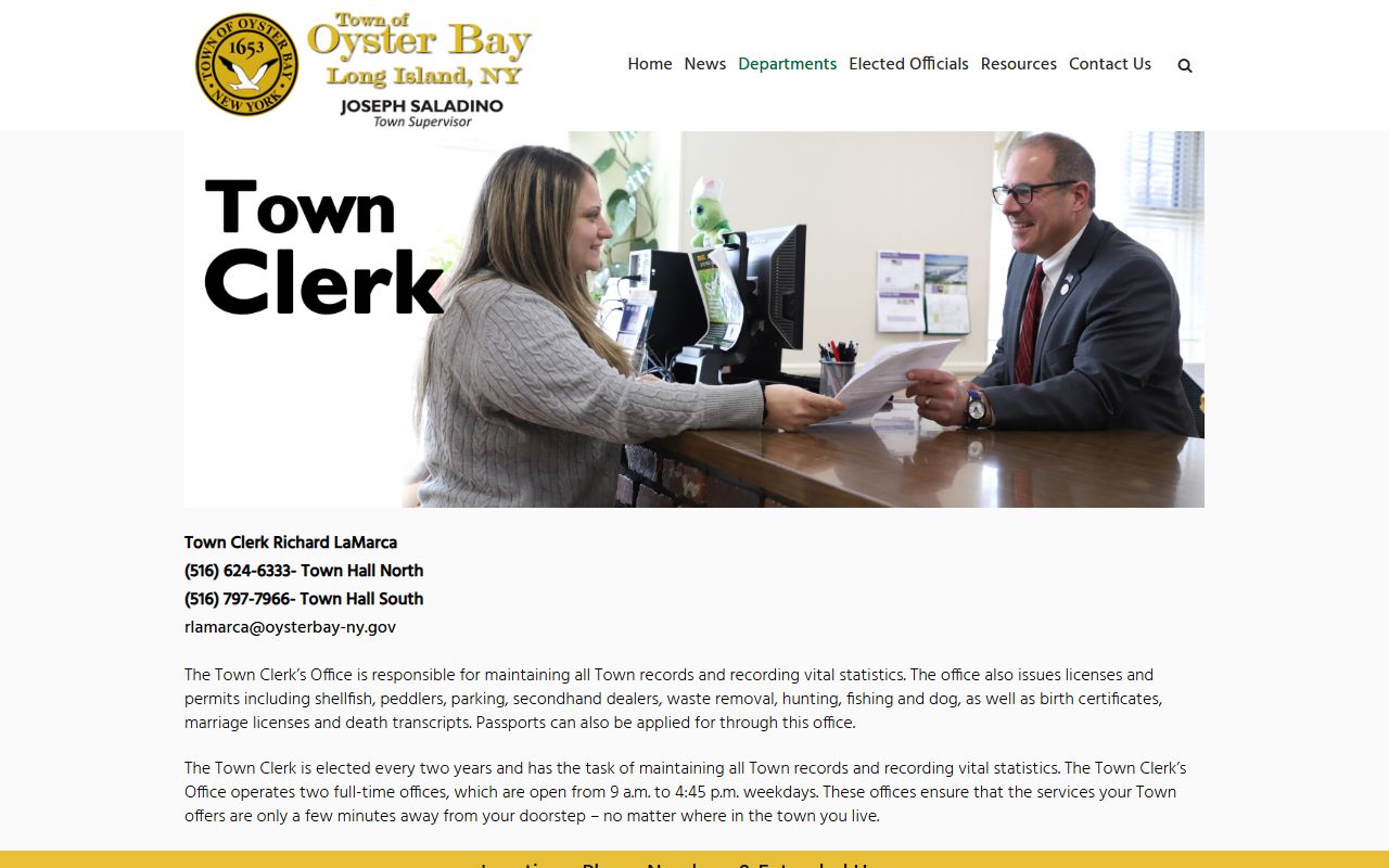 Oyster Bay Town Clerk office for obituary records
