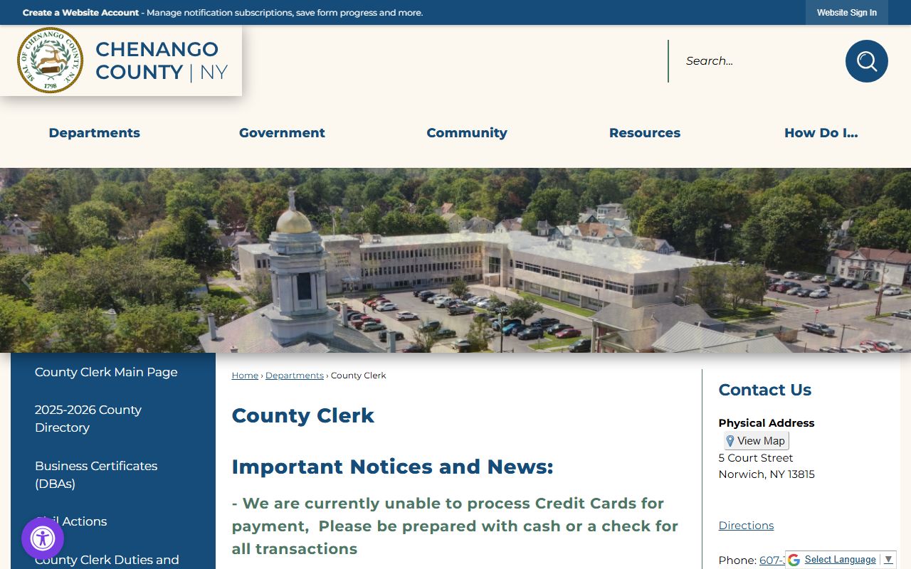 Chenango County Clerk eSearch portal for property and death records research