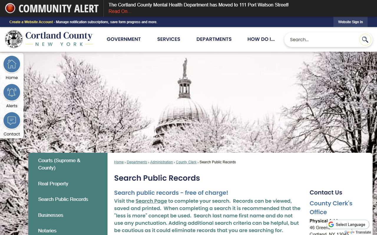 Cortland County Clerk public records search for obituary and vital records