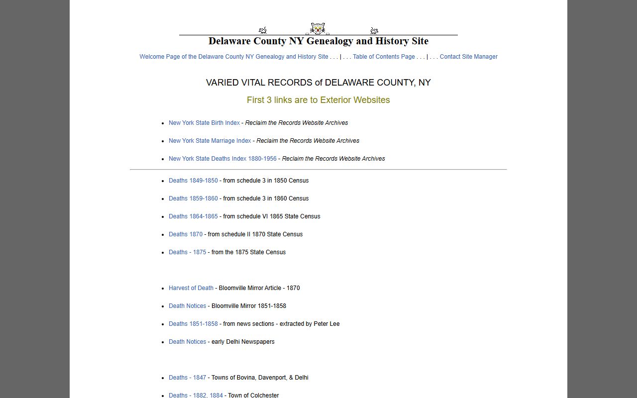 Delaware County Clerk vital records page for obituary records research