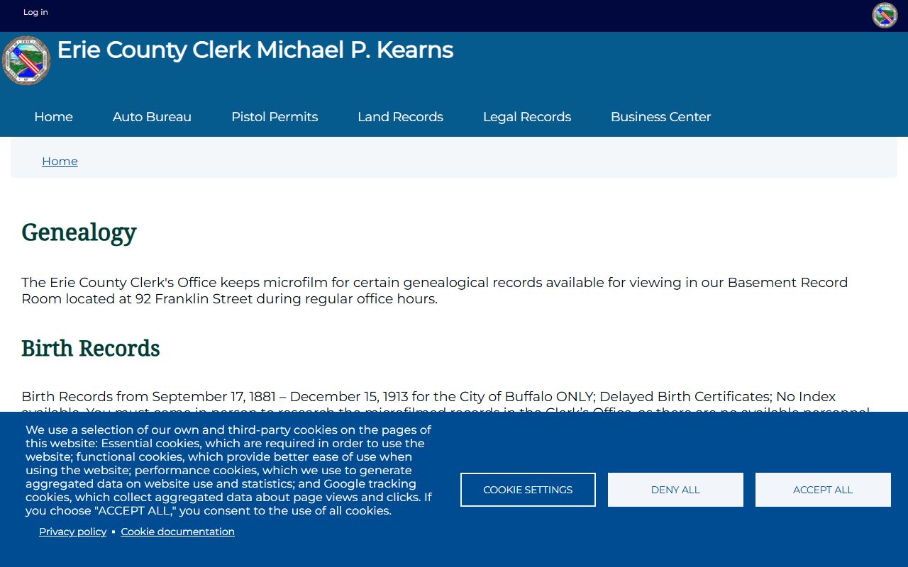 Erie County Clerk genealogy office for obituary records research in Buffalo