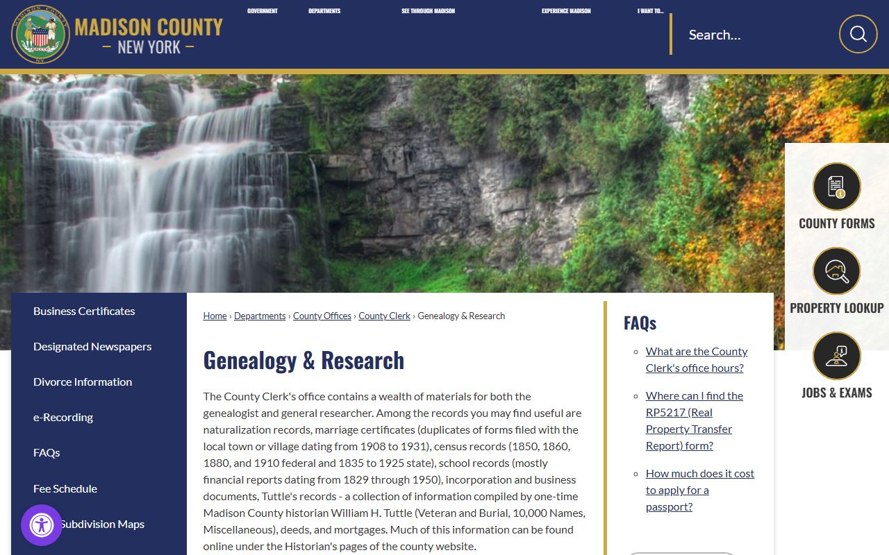 Madison County genealogy research page for obituary records and vital records in Madison County New York