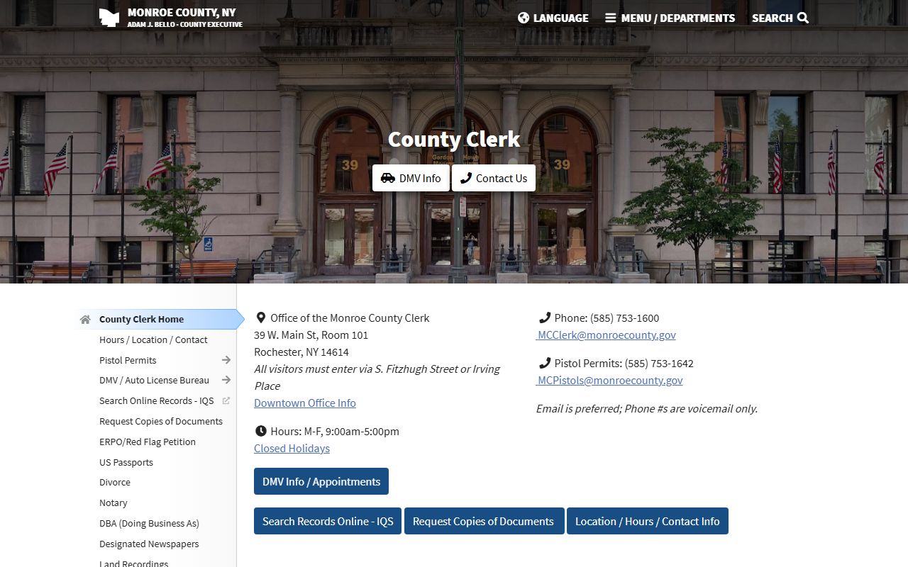 Monroe County Clerk office information for records research in Monroe County New York
