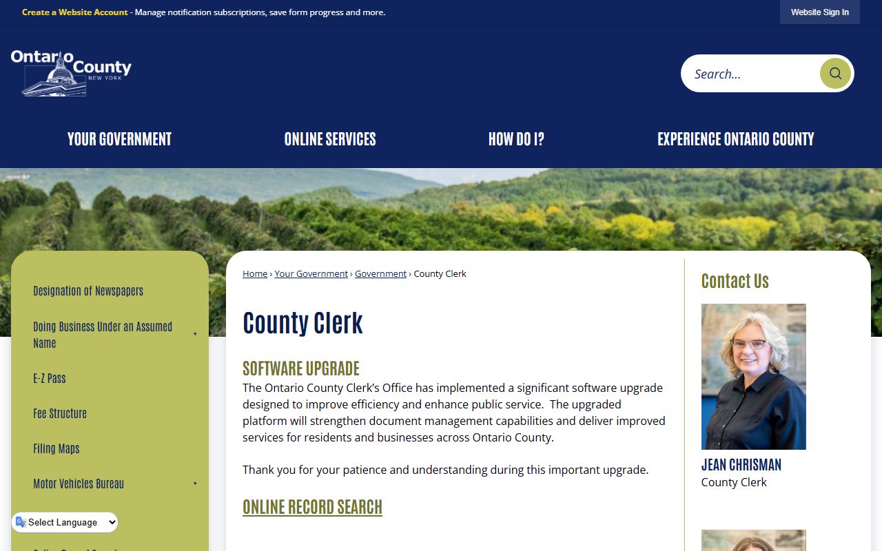 Ontario County Clerk office page for obituary records research