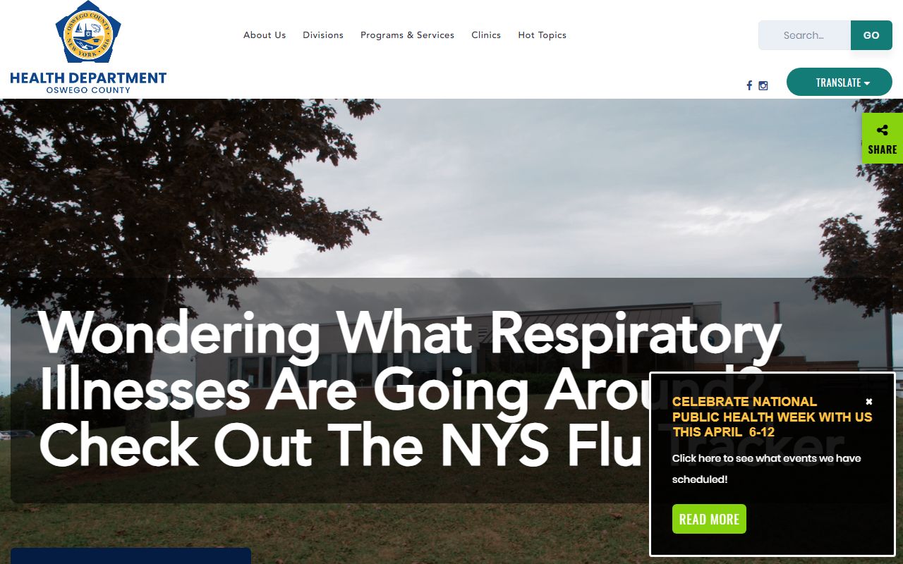 Oswego County Health Department vital records page for obituary record searches