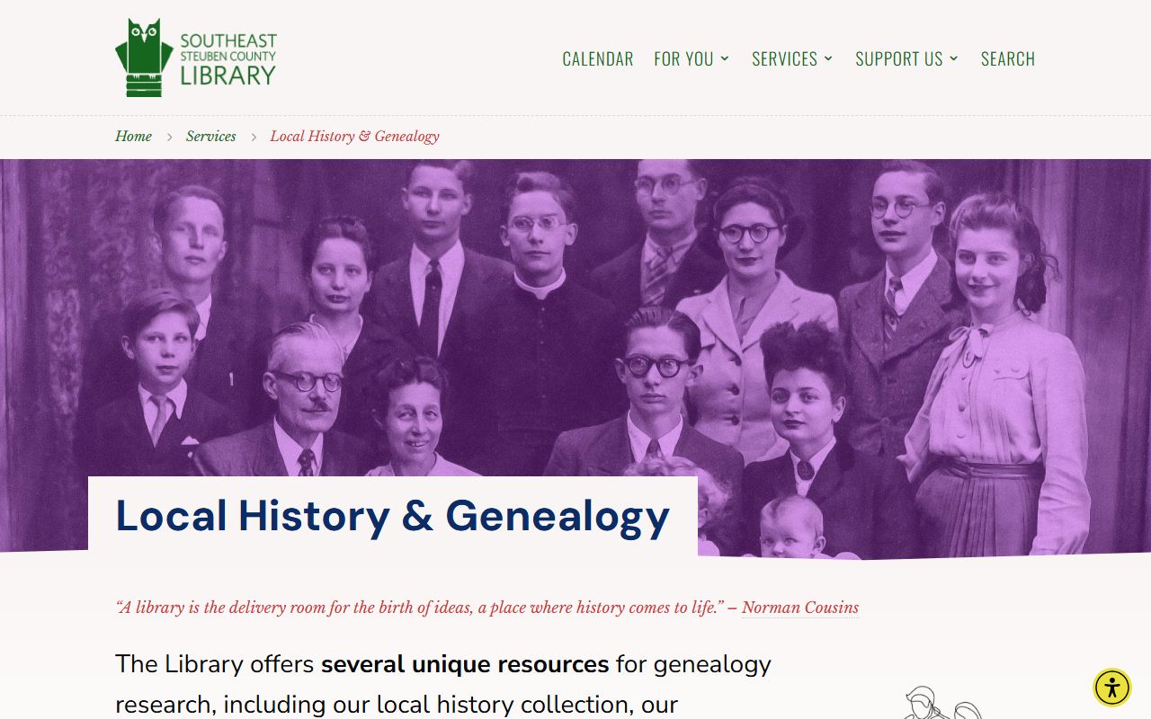 Steuben County Historian's Office page for Steuben County obituary records