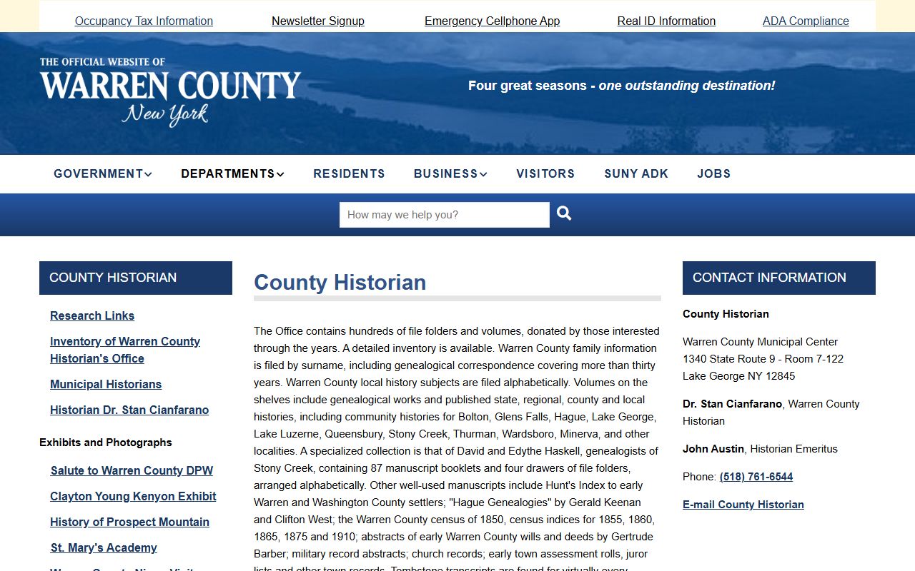 Warren County Historian genealogical collection for obituary research