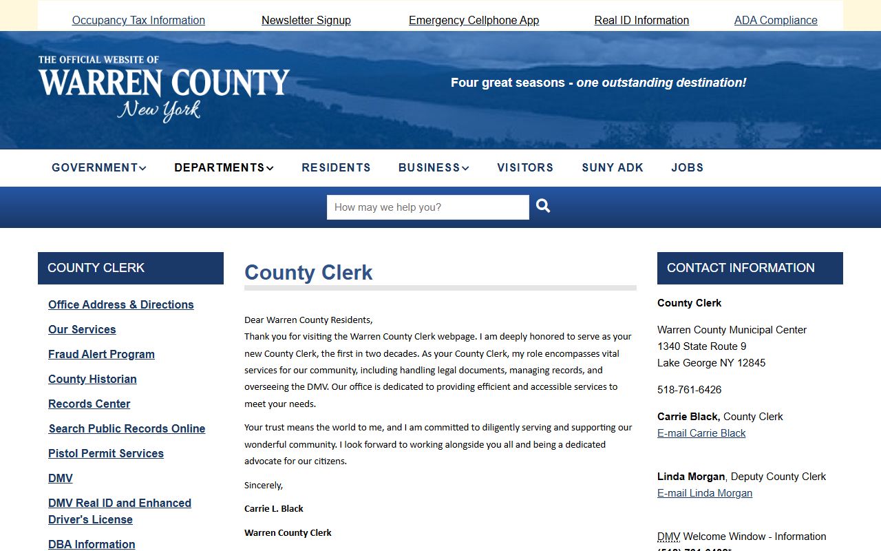 Warren County Clerk office for obituary and death record research