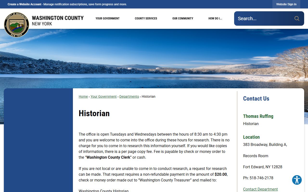 Washington County Historian genealogical collections for obituary research