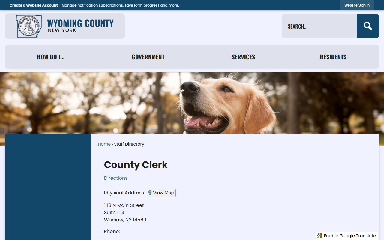 Wyoming County Clerk office for obituary and death record research in Warsaw