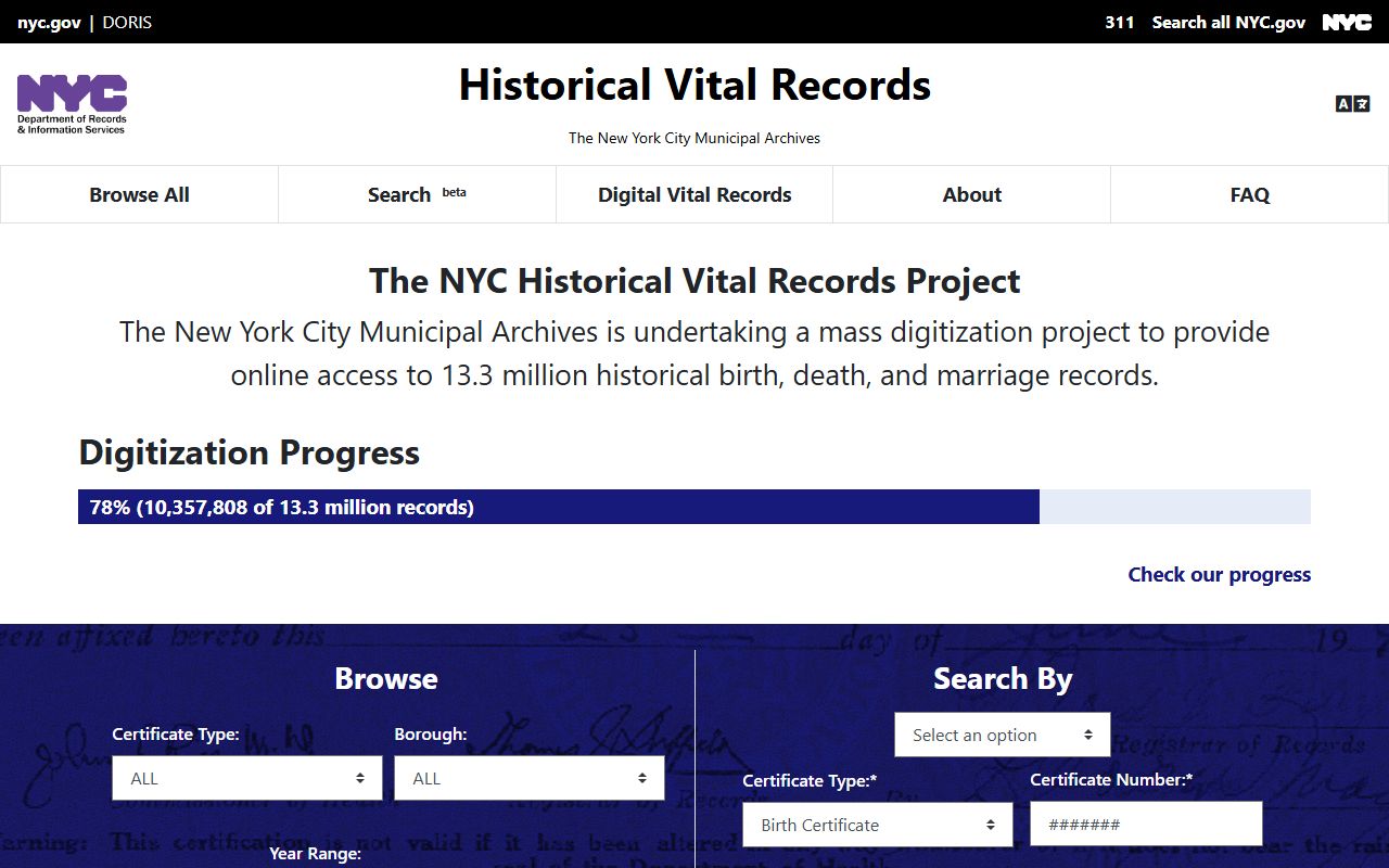 NYC Historical Vital Records Project database for searching New York obituary records online