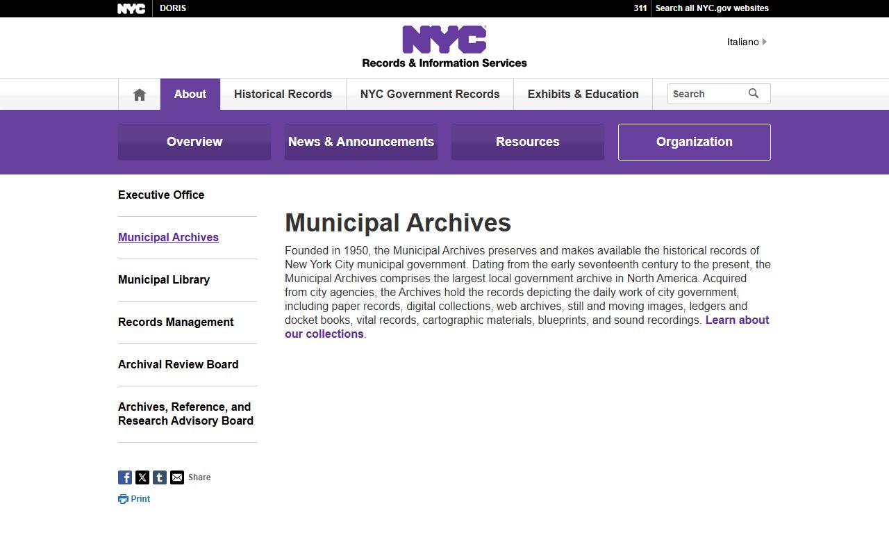NYC Municipal Archives page for accessing New York City obituary and death records