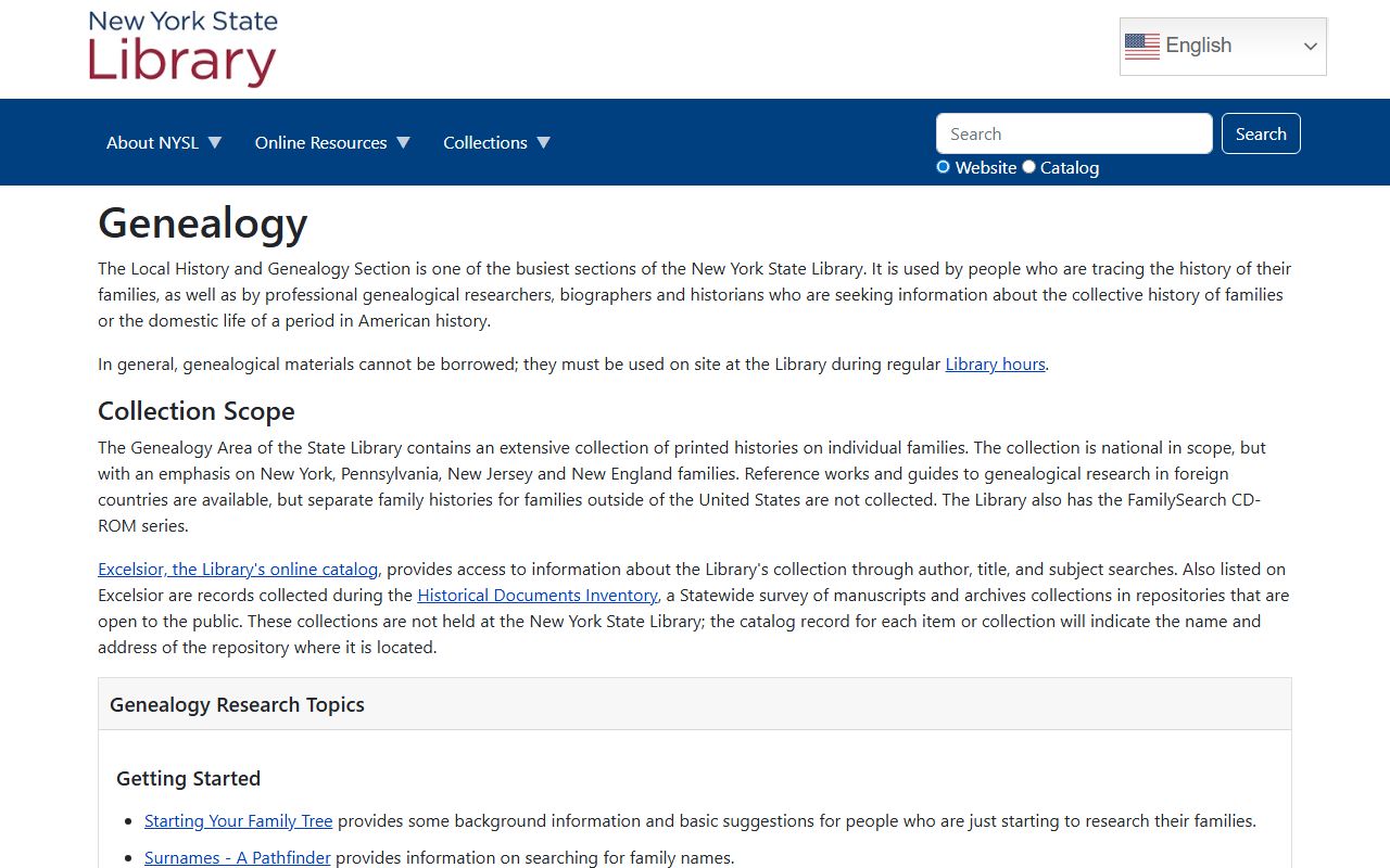 New York State Library genealogy resources page relevant to Livingston County obituary records research